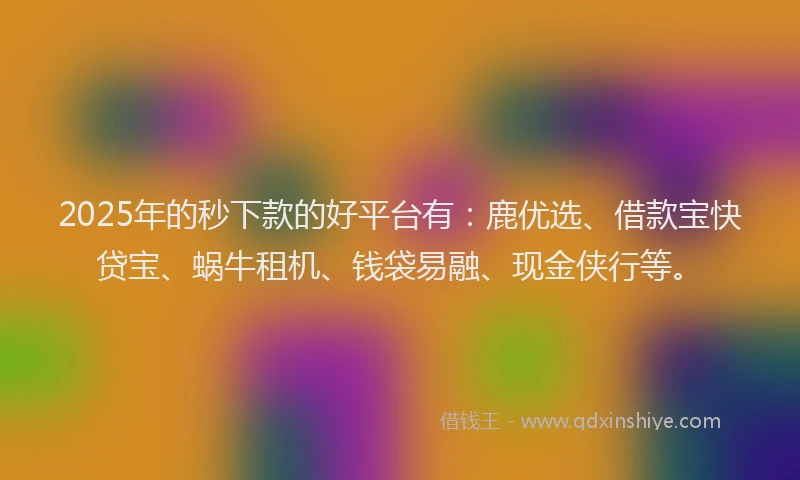 2025年的秒下款的好平台有:鹿优选、借款宝快贷宝、蜗牛租机、钱袋易融、现金侠行等。