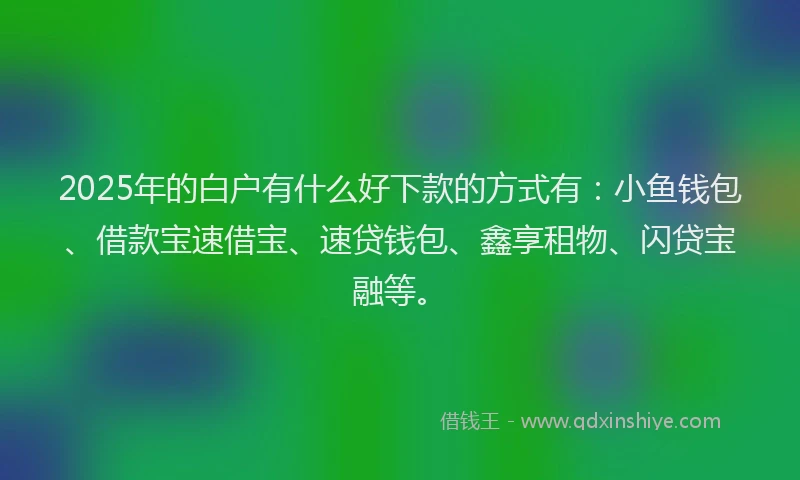 2025年的白户有什么好下款的方式有：小鱼钱包、借款宝速借宝、速贷钱包、鑫享租物、闪贷宝融等。