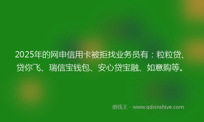 2025年的网申信用卡被拒找业务员有:粒粒贷、贷你飞、瑞信宝钱包、安心贷宝融、如意购等。