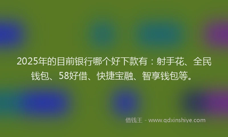 2025年的目前银行哪个好下款有：射手花、全民钱包、58好借、快捷宝融、智享钱包等。