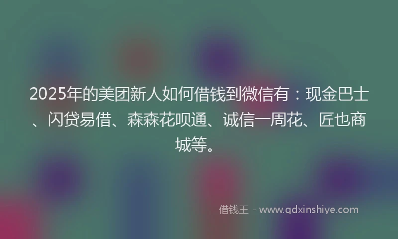 2025年的美团新人如何借钱到微信有：现金巴士、闪贷易借、森森花呗通、诚信一周花、匠也商城等。