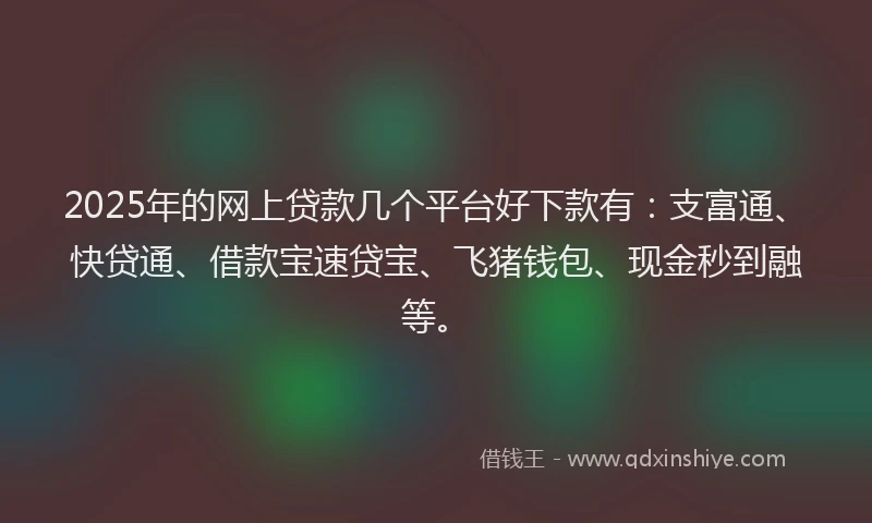 2025年的网上贷款几个平台好下款有:支富通、快贷通、借款宝速贷宝、飞猪钱包、现金秒到融等。