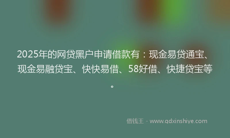 2025年的网贷黑户申请借款有：现金易贷通宝、现金易融贷宝、快快易借、58好借、快捷贷宝等。