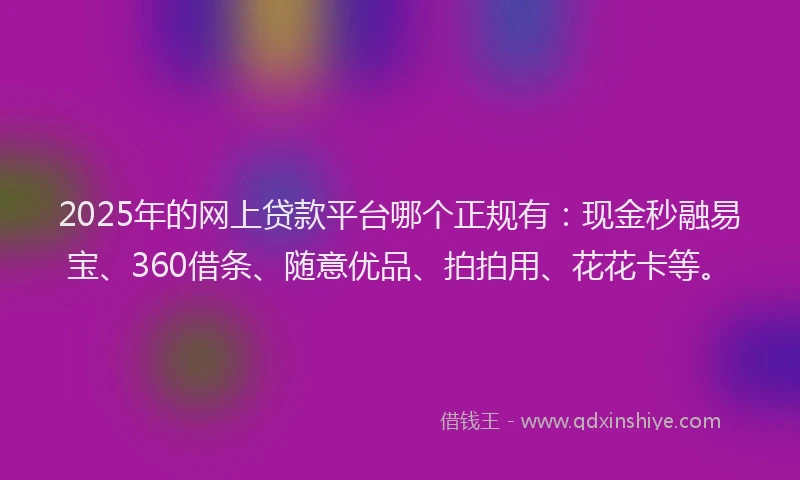 2025年的网上贷款平台哪个正规有:现金秒融易宝、360借条、随意优品、拍拍用、花花卡等。