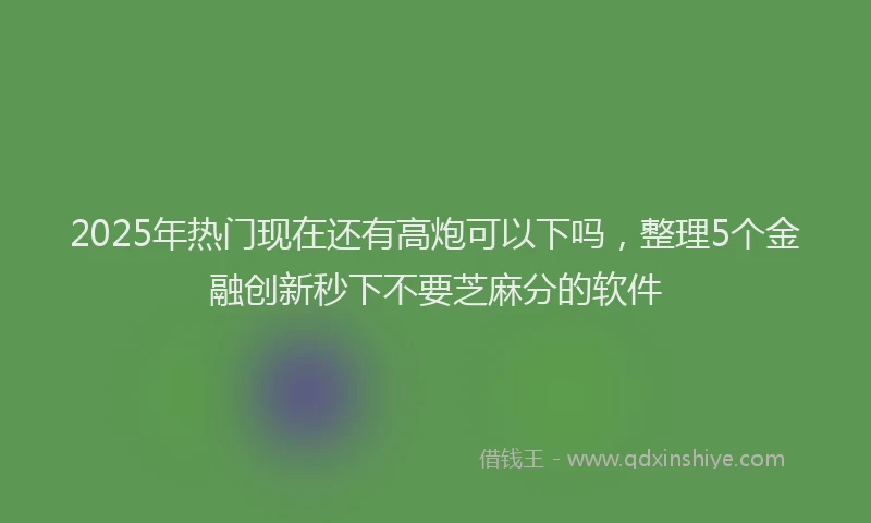 2025年热门现在还有高炮可以下吗，整理5个金融创新秒下不要芝麻分的软件