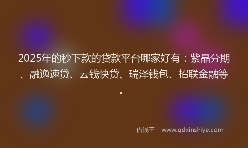 2025年的秒下款的贷款平台哪家好有：紫晶分期、融逸速贷、云钱快贷、瑞泽钱包、招联金融等。
