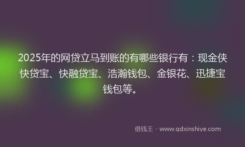 2025年的网贷立马到账的有哪些银行有：现金侠快贷宝、快融贷宝、浩瀚钱包、金银花、迅捷宝钱包等。