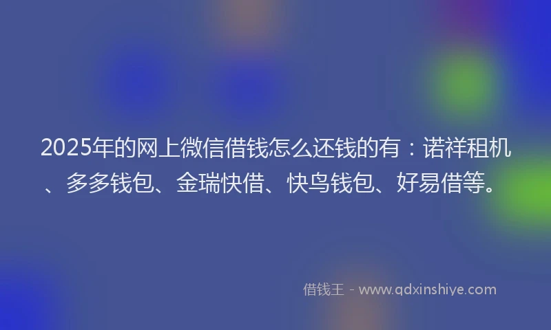 2025年的网上微信借钱怎么还钱的有：诺祥租机、多多钱包、金瑞快借、快鸟钱包、好易借等。