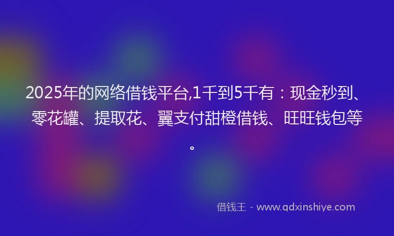 2025年的网络借钱平台,1千到5千有:现金秒到、零花罐、提取花、翼支付甜橙借钱、旺旺钱包等。