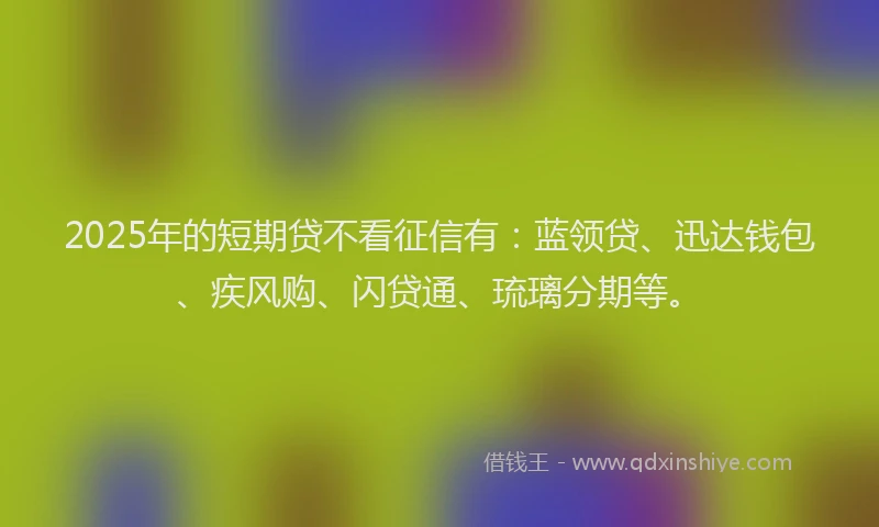 2025年的短期贷不看征信有：蓝领贷、迅达钱包、疾风购、闪贷通、琉璃分期等。