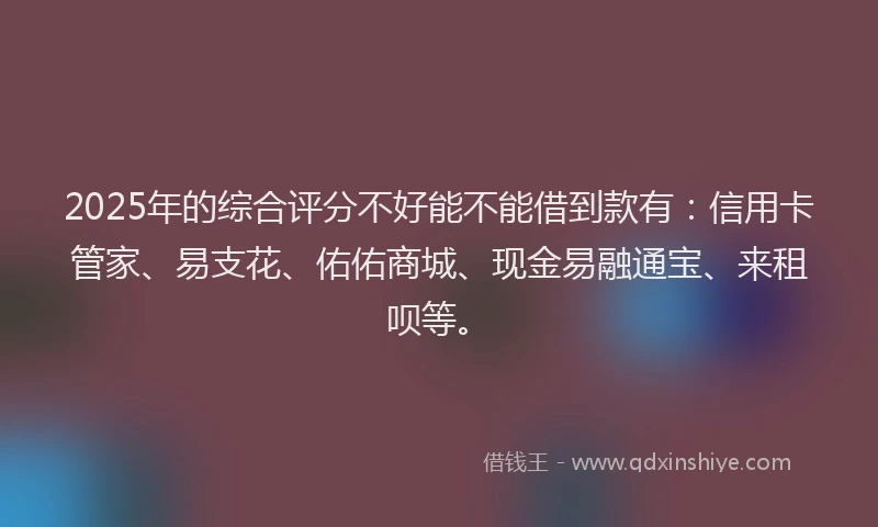 2025年的综合评分不好能不能借到款有：信用卡管家、易支花、佑佑商城、现金易融通宝、来租呗等。