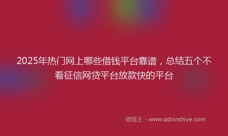 2025年热门网上哪些借钱平台靠谱，总结五个不看征信网贷平台放款快的平台