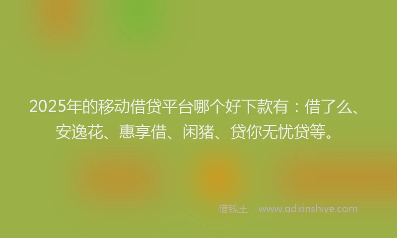 2025年的移动借贷平台哪个好下款有:借了么、安逸花、惠享借、闲猪、贷你无忧贷等。
