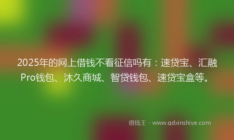 2025年的网上借钱不看征信吗有：速贷宝、汇融Pro钱包、沐久商城、智贷钱包、速贷宝盒等。