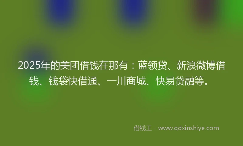 2025年的美团借钱在那有:蓝领贷、新浪微博借钱、钱袋快借通、一川商城、快易贷融等。