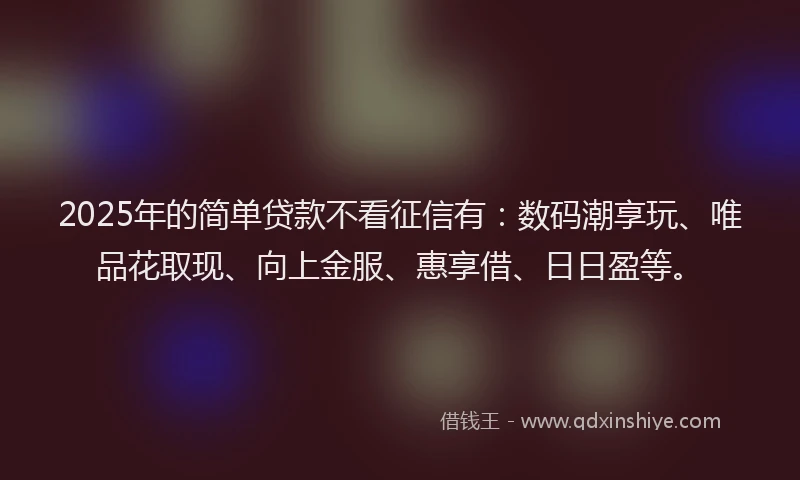 2025年的简单贷款不看征信有:数码潮享玩、唯品花取现、向上金服、惠享借、日日盈等。