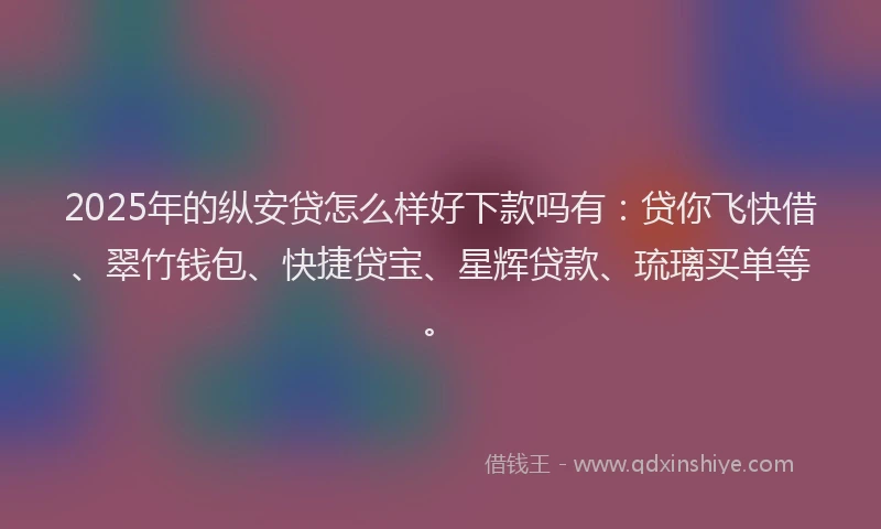 2025年的纵安贷怎么样好下款吗有：贷你飞快借、翠竹钱包、快捷贷宝、星辉贷款、琉璃买单等。