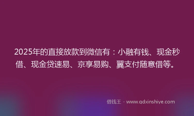 2025年的直接放款到微信有：小融有钱、现金秒借、现金贷速易、京享易购、翼支付随意借等。