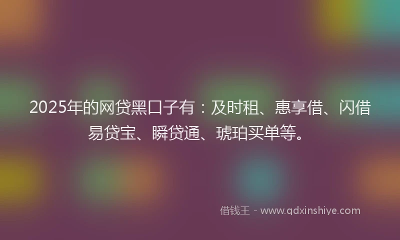 2025年的网贷黑口子有:及时租、惠享借、闪借易贷宝、瞬贷通、琥珀买单等。