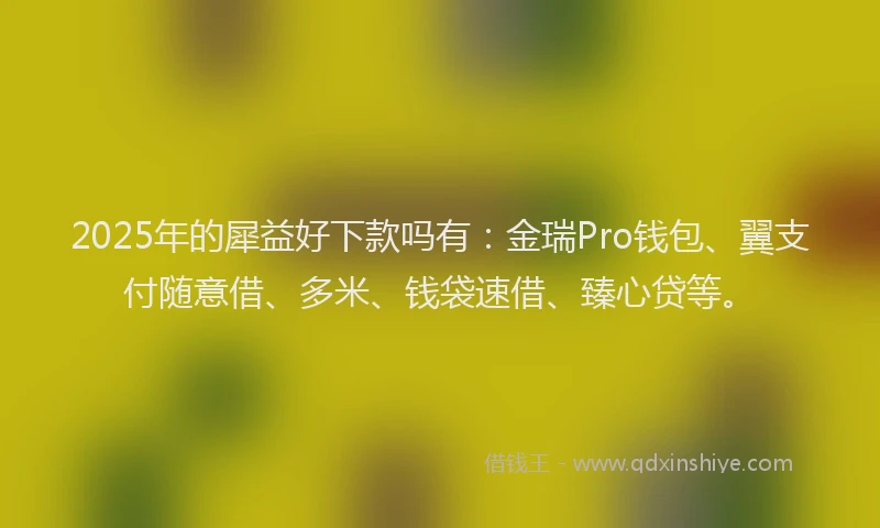 2025年的犀益好下款吗有：金瑞Pro钱包、翼支付随意借、多米、钱袋速借、臻心贷等。