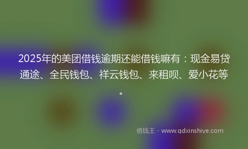 2025年的美团借钱逾期还能借钱嘛有:现金易贷通途、全民钱包、祥云钱包、来租呗、爱小花等。