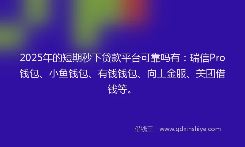 2025年的短期秒下贷款平台可靠吗有：瑞信Pro钱包、小鱼钱包、有钱钱包、向上金服、美团借钱等。