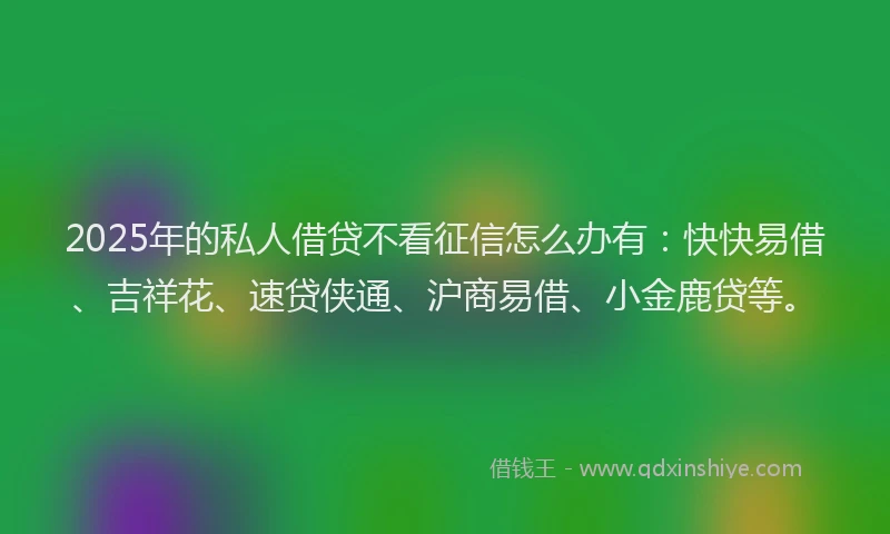 2025年的私人借贷不看征信怎么办有：快快易借、吉祥花、速贷侠通、沪商易借、小金鹿贷等。