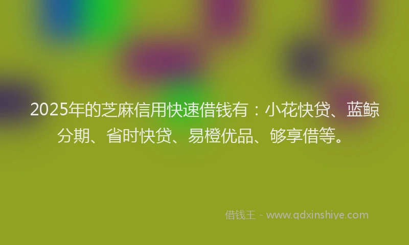 2025年的芝麻信用快速借钱有：小花快贷、蓝鲸分期、省时快贷、易橙优品、够享借等。