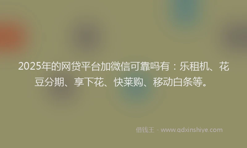 2025年的网贷平台加微信可靠吗有：乐租机、花豆分期、享下花、快莱购、移动白条等。