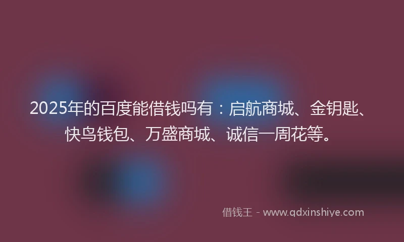 2025年的百度能借钱吗有：启航商城、金钥匙、快鸟钱包、万盛商城、诚信一周花等。