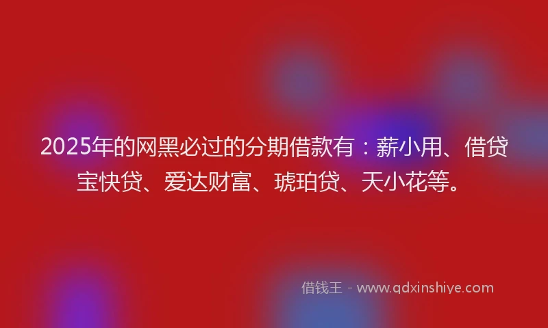 2025年的网黑必过的分期借款有：薪小用、借贷宝快贷、爱达财富、琥珀贷、天小花等。
