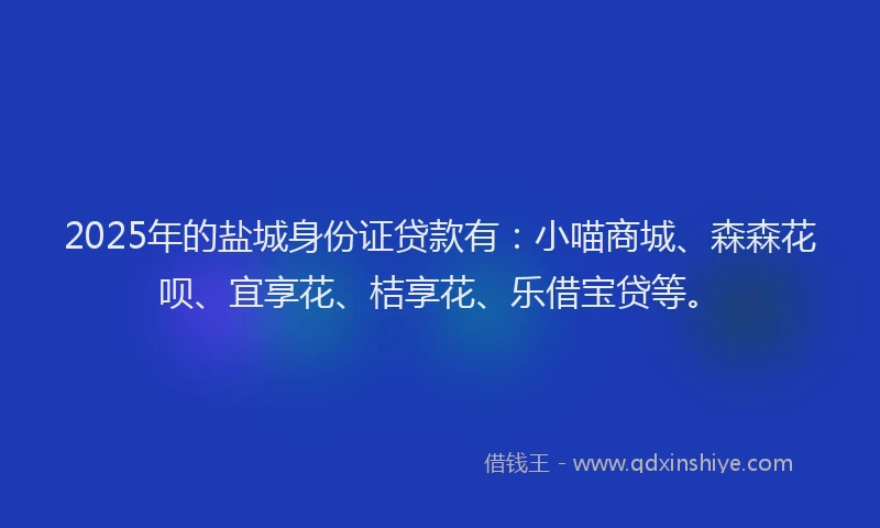 2025年的盐城身份证贷款有：小喵商城、森森花呗、宜享花、桔享花、乐借宝贷等。