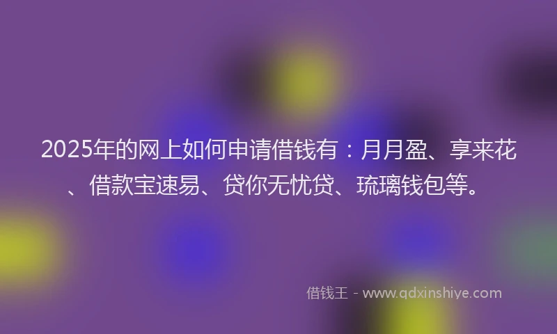 2025年的网上如何申请借钱有：月月盈、享来花、借款宝速易、贷你无忧贷、琉璃钱包等。