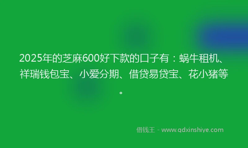 2025年的芝麻600好下款的口子有:蜗牛租机、祥瑞钱包宝、小爱分期、借贷易贷宝、花小猪等。