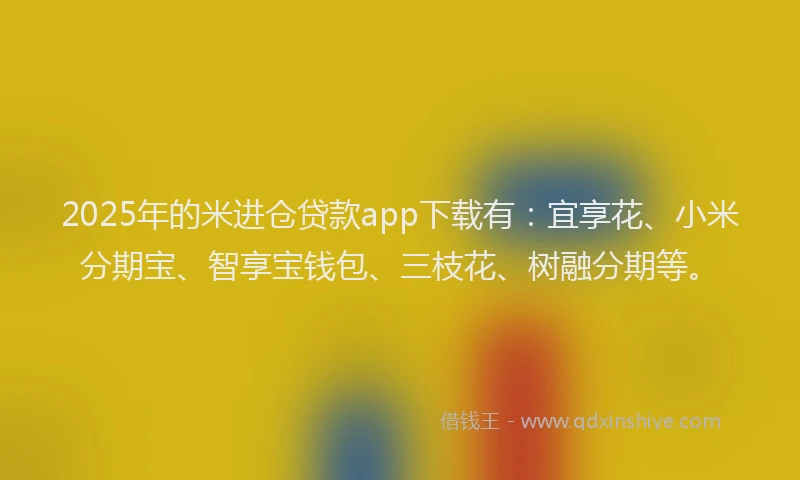 2025年的米进仓贷款app下载有：宜享花、小米分期宝、智享宝钱包、三枝花、树融分期等。