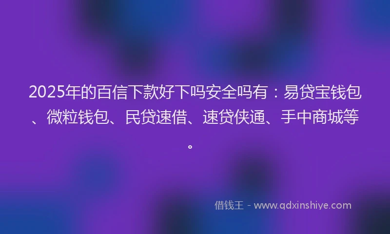 2025年的百信下款好下吗安全吗有：易贷宝钱包、微粒钱包、民贷速借、速贷侠通、手中商城等。