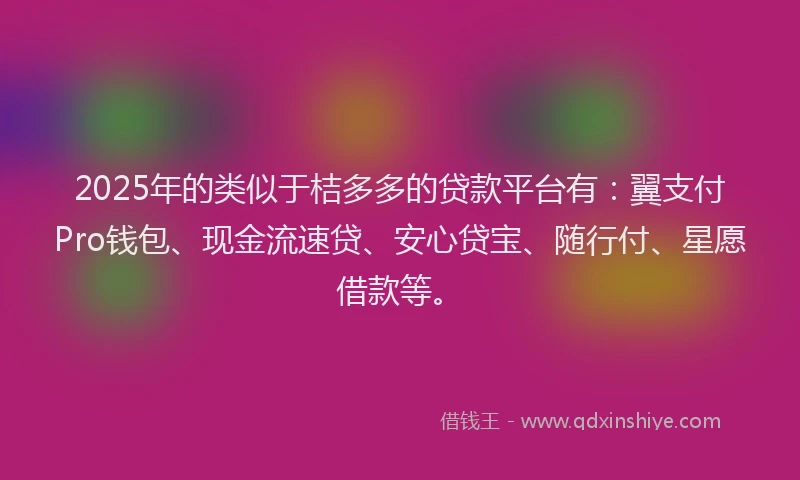 2025年的类似于桔多多的贷款平台有：翼支付Pro钱包、现金流速贷、安心贷宝、随行付、星愿借款等。