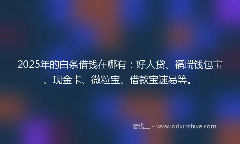 2025年的白条借钱在哪有：好人贷、福瑞钱包宝、现金卡、微粒宝、借款宝速易等。
