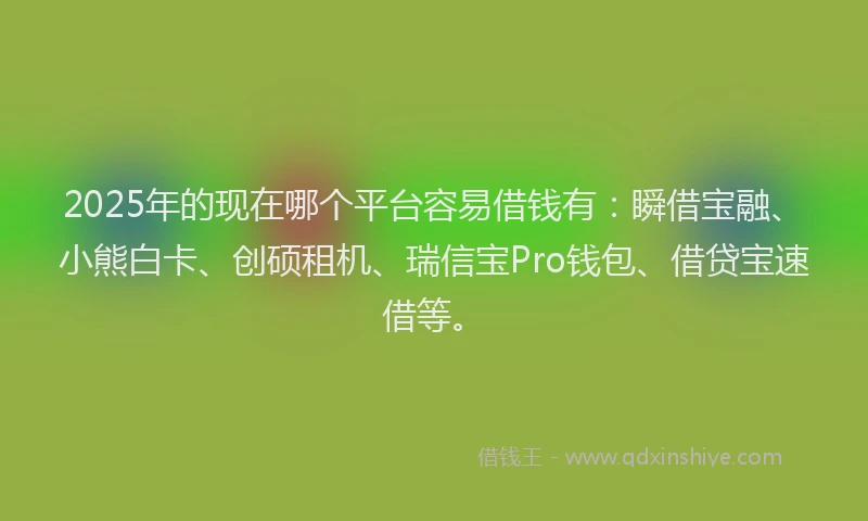 2025年的现在哪个平台容易借钱有:瞬借宝融、小熊白卡、创硕租机、瑞信宝Pro钱包、借贷宝速借等。