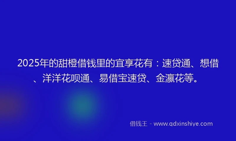 2025年的甜橙借钱里的宜享花有：速贷通、想借、洋洋花呗通、易借宝速贷、金瀛花等。