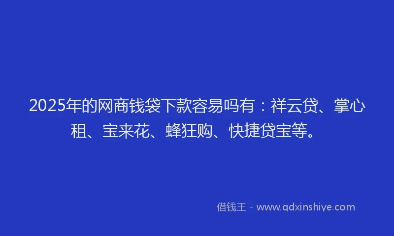 2025年的网商钱袋下款容易吗有：祥云贷、掌心租、宝来花、蜂狂购、快捷贷宝等。
