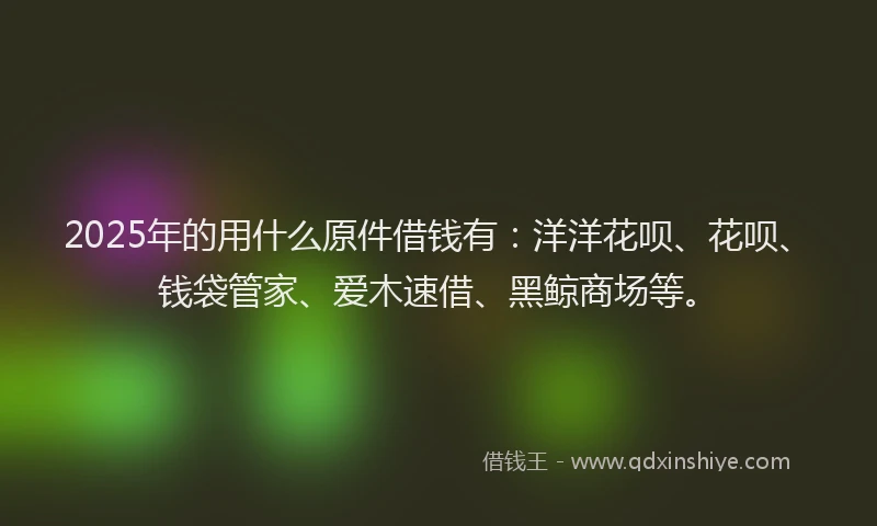 2025年的用什么原件借钱有:洋洋花呗、花呗、钱袋管家、爱木速借、黑鲸商场等。