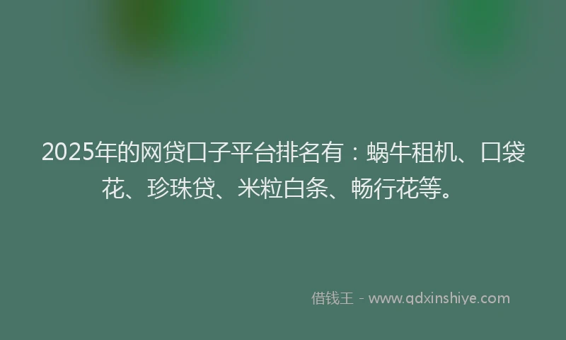 2025年的网贷口子平台排名有：蜗牛租机、口袋花、珍珠贷、米粒白条、畅行花等。