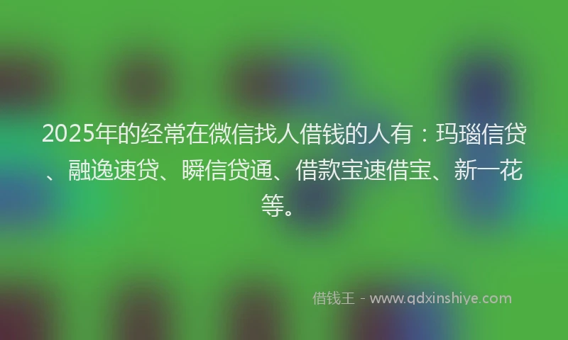 2025年的经常在微信找人借钱的人有:玛瑙信贷、融逸速贷、瞬信贷通、借款宝速借宝、新一花等。