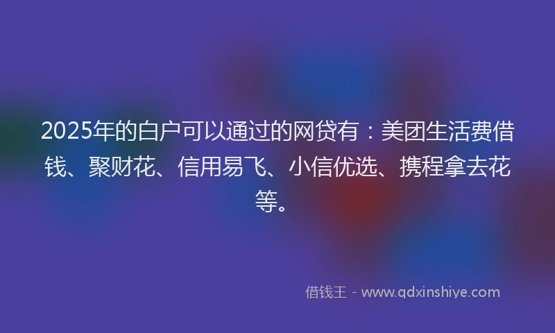 2025年的白户可以通过的网贷有：美团生活费借钱、聚财花、信用易飞、小信优选、携程拿去花等。