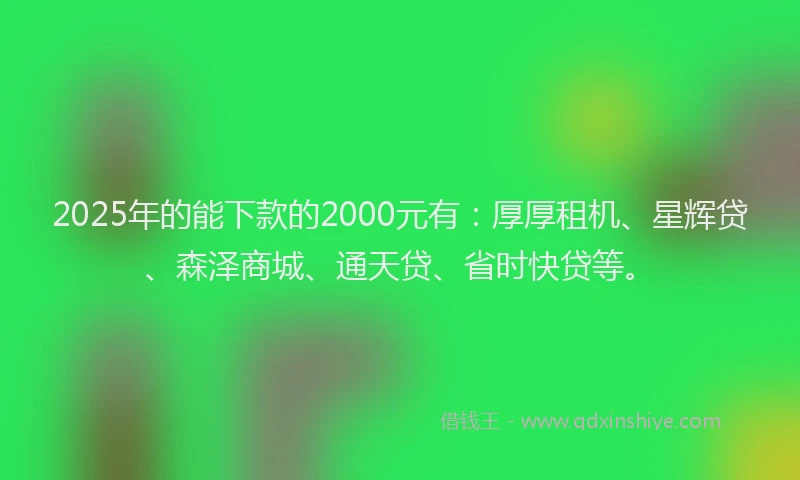 2025年的能下款的2000元有：厚厚租机、星辉贷、森泽商城、通天贷、省时快贷等。