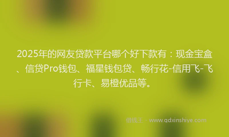 2025年的网友贷款平台哪个好下款有：现金宝盒、信贷Pro钱包、福星钱包贷、畅行花-信用飞-飞行卡、易橙优品等。