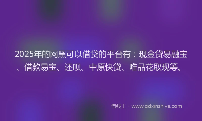 2025年的网黑可以借贷的平台有:现金贷易融宝、借款易宝、还呗、中原快贷、唯品花取现等。