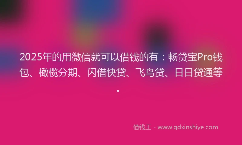 2025年的用微信就可以借钱的有：畅贷宝Pro钱包、橄榄分期、闪借快贷、飞鸟贷、日日贷通等。