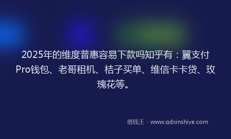 2025年的维度普惠容易下款吗知乎有：翼支付Pro钱包、老哥租机、桔子买单、维信卡卡贷、玫瑰花等。